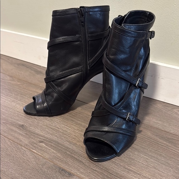 Nine West Black Peep-Toe Heeled Boots - leather upper - 8 - Picture 1 of 5